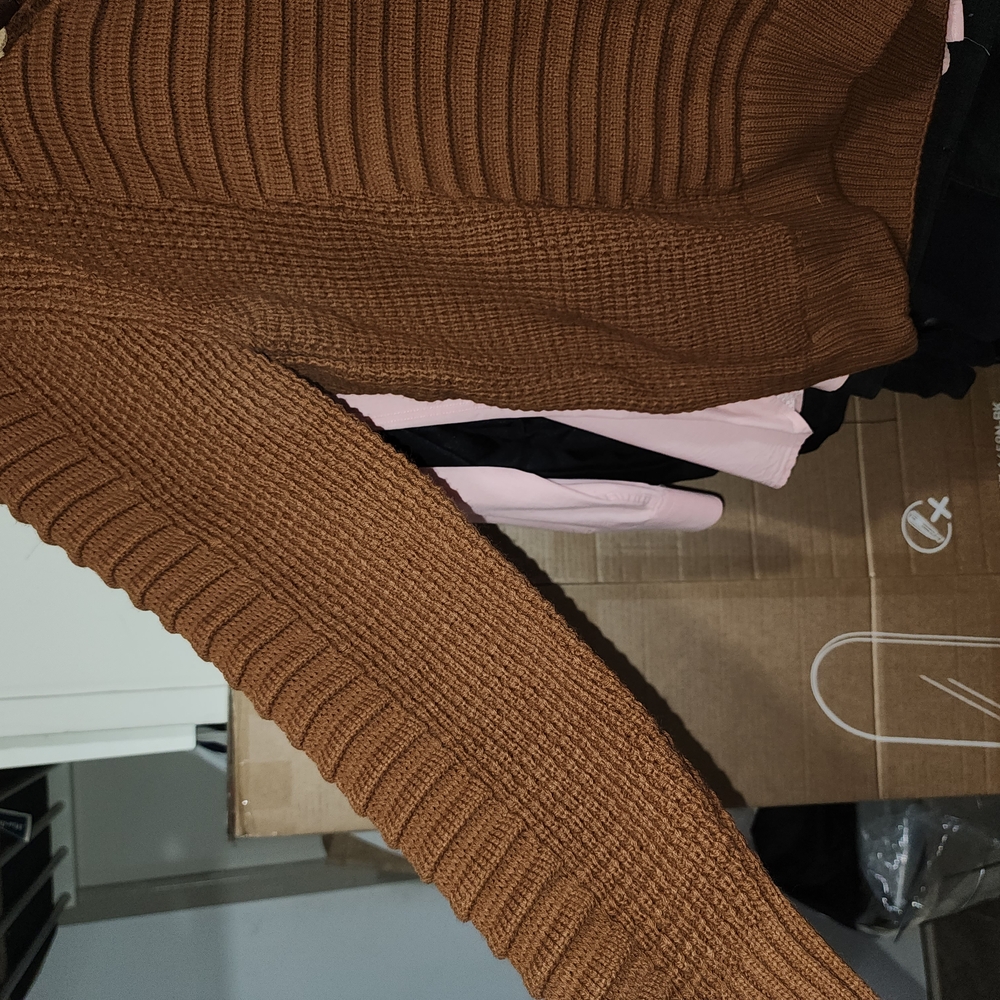 Brown Ribbed Sweater with Button Accents - Picture 6 of 6